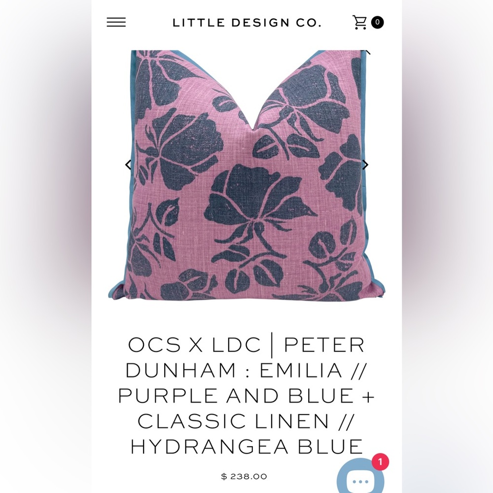 Custom Designer Pillow, Peter Dunham  Emilia Purple and Blue, 22”